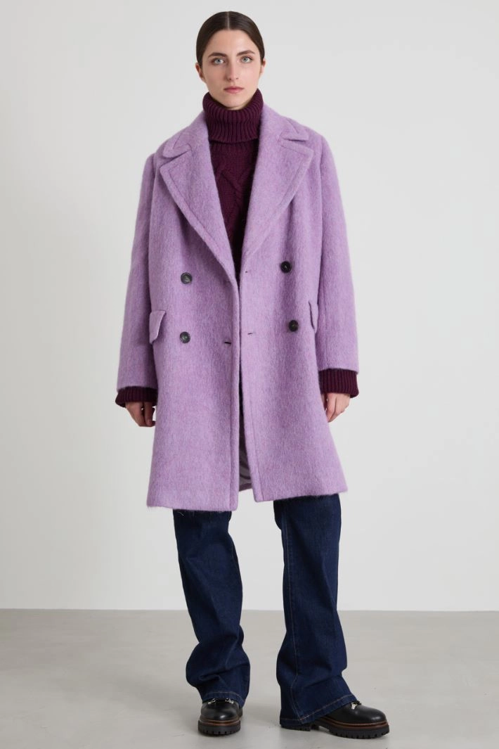 Double-breasted brushed coat - VIOLET