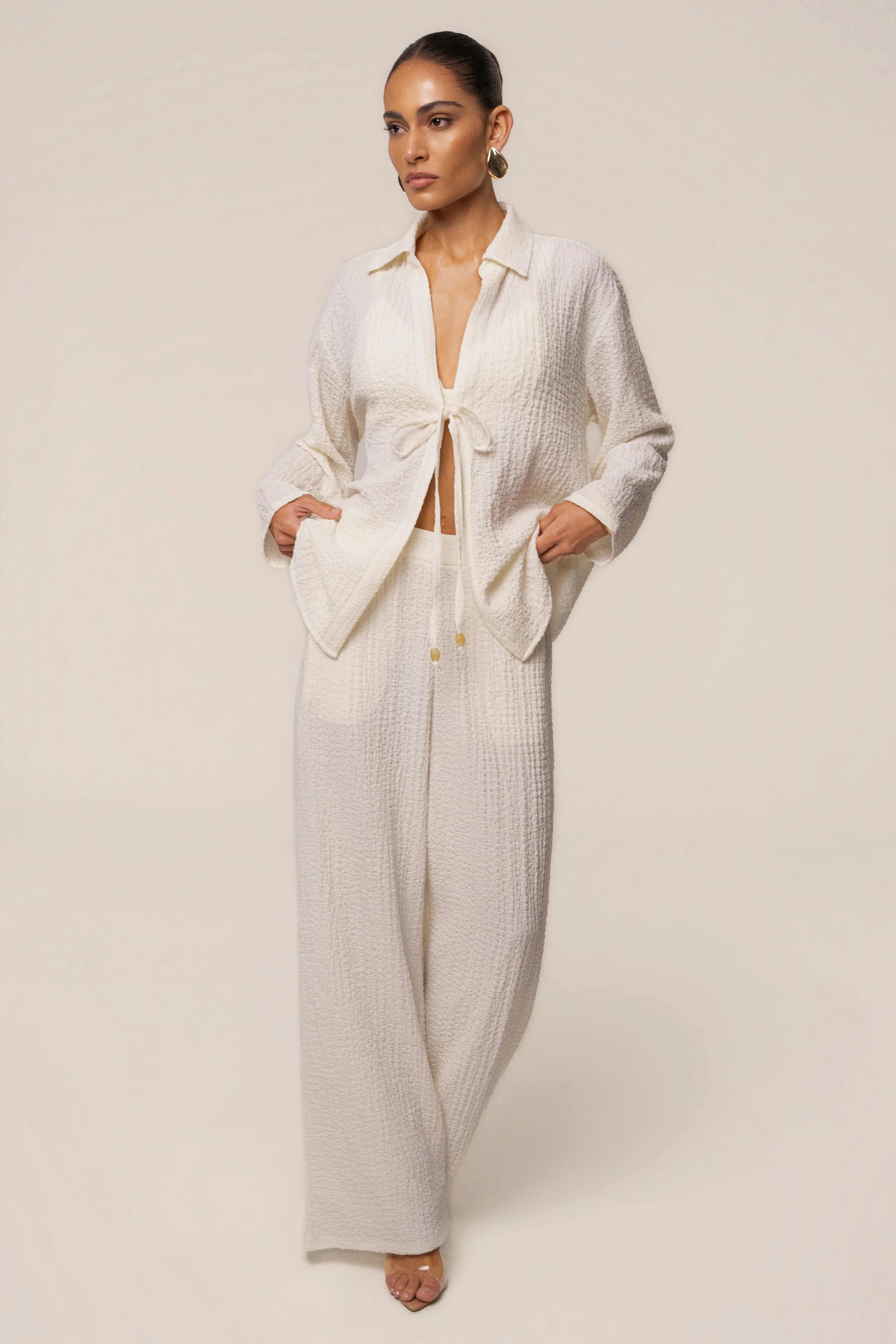 Ivory Unwind Tie-Front Blouse