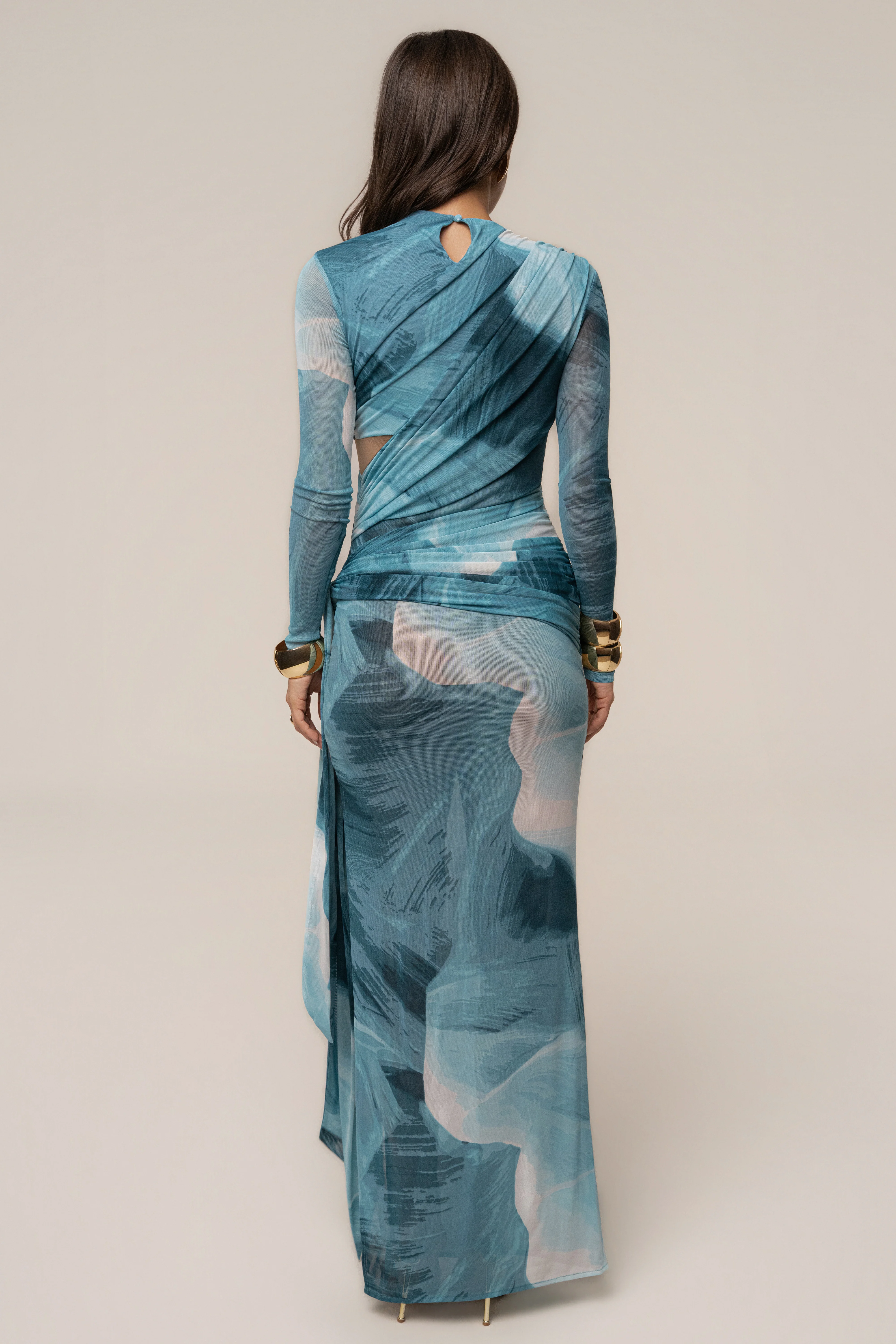 Sunset Blue Heatwave Mesh Maxi Dress