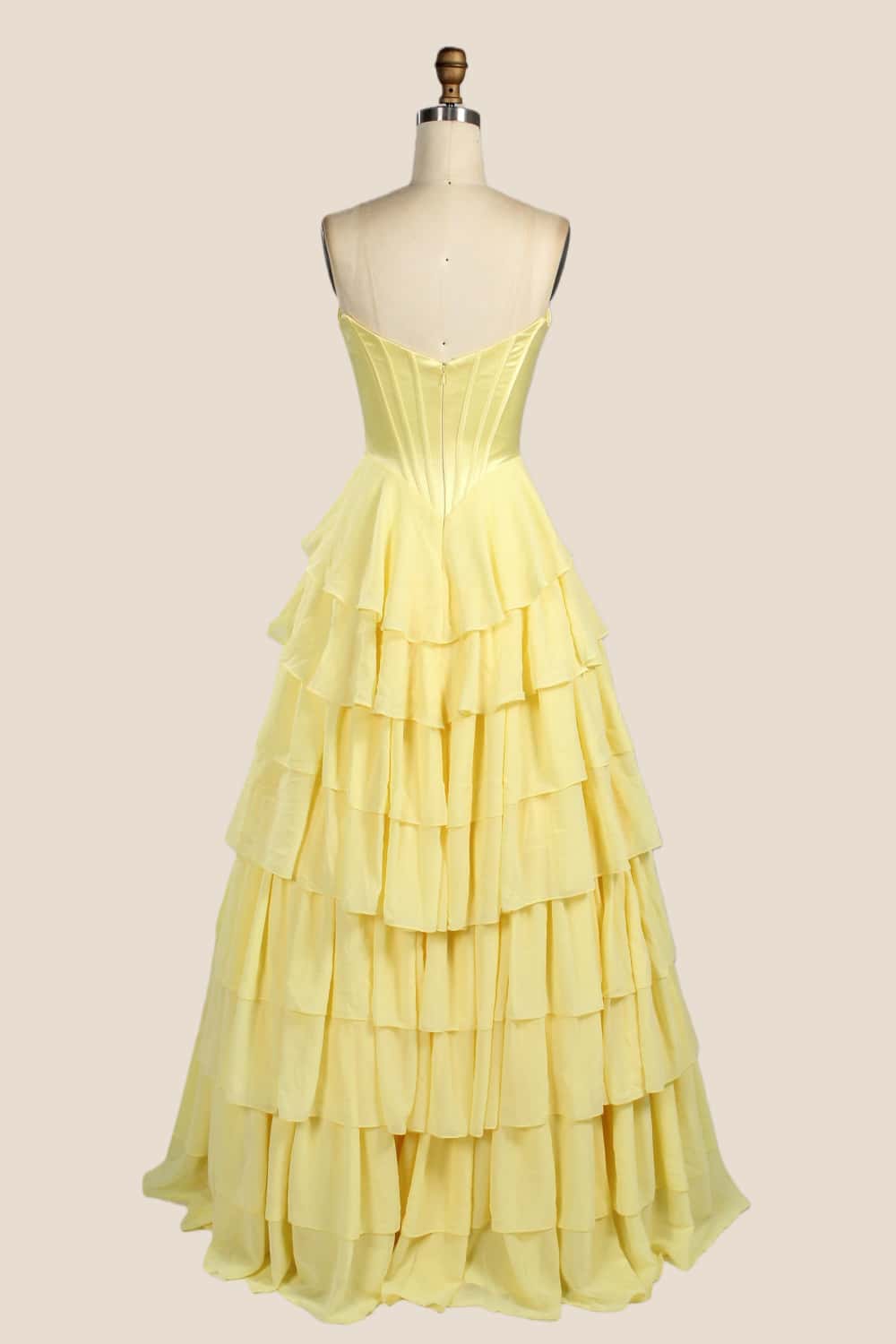 Yellow Corset Chiffon Tiered Formal Gown