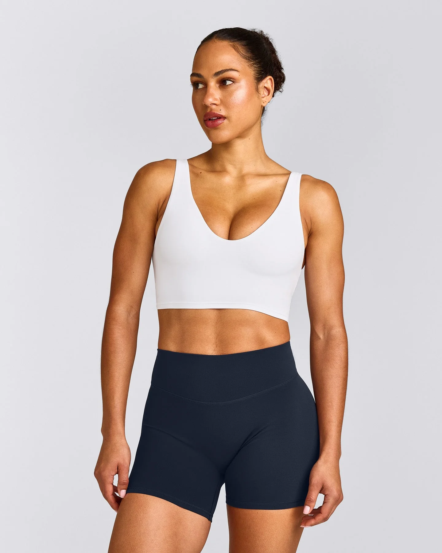 SoftMotion™ Longline Sports Bra with Grey Logo | White