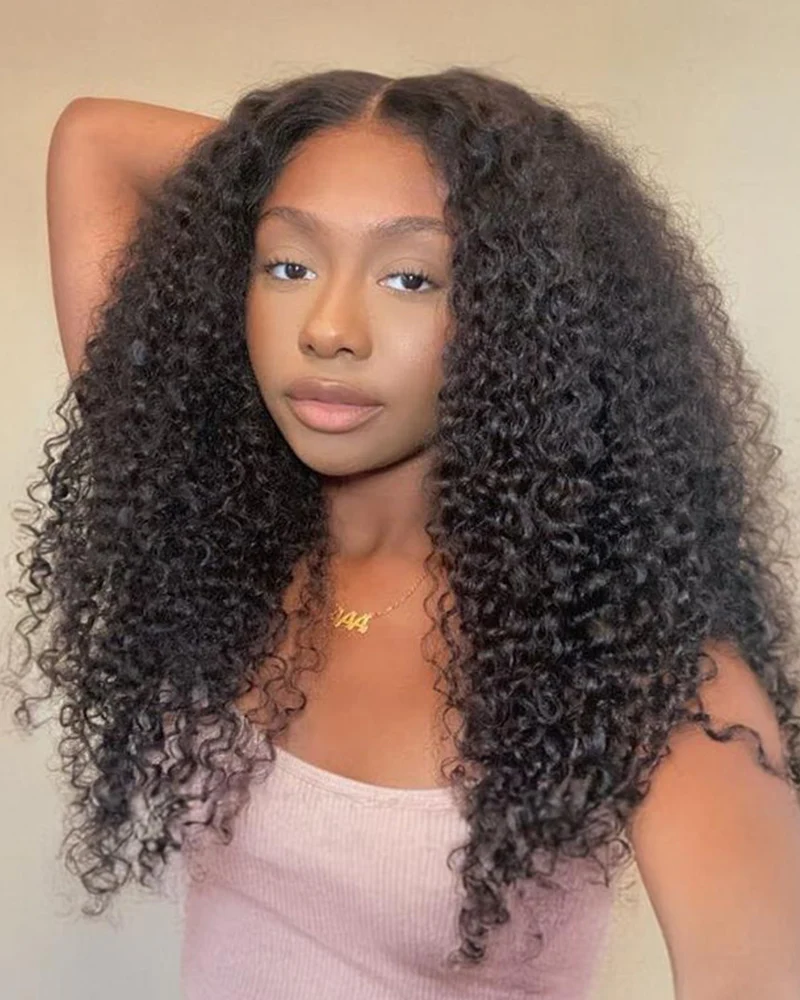 Ophirawig 6 Inches Deep Part Natural Black Jerry Curly Wig 100% human hair wig