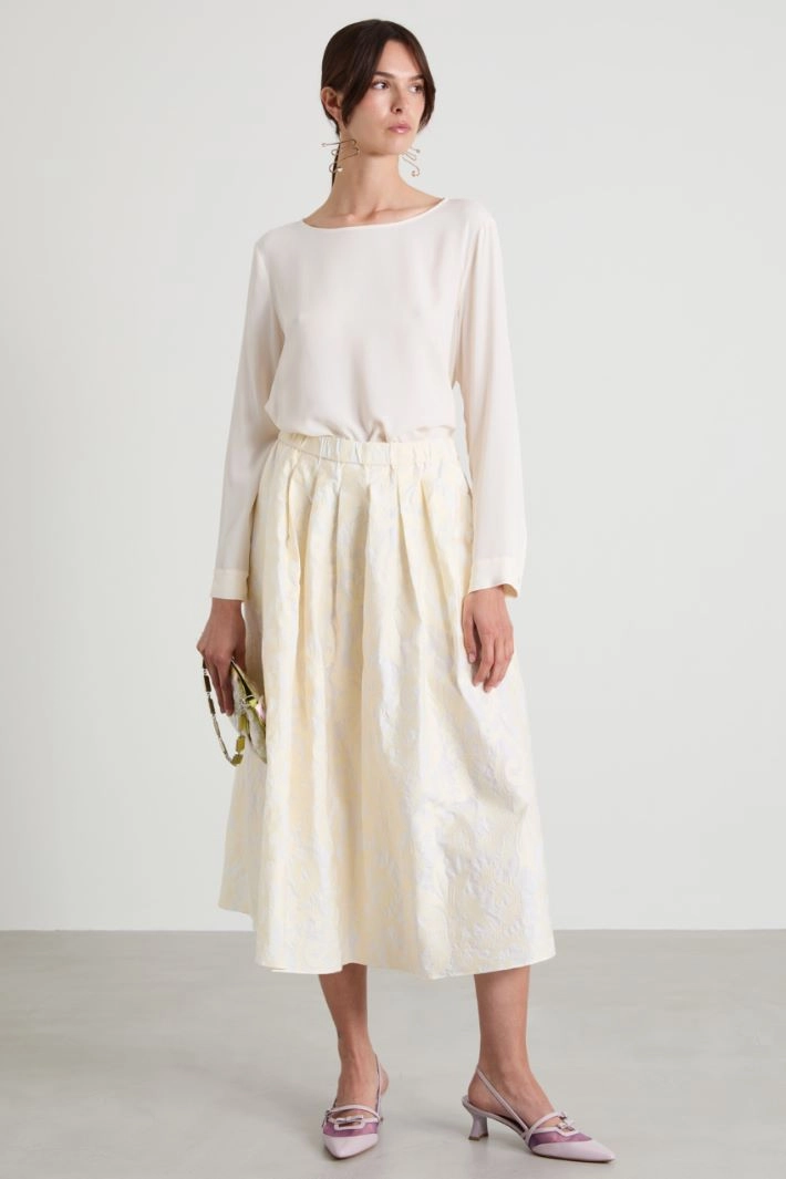 Full embroidered cotton skirt - IVORY
