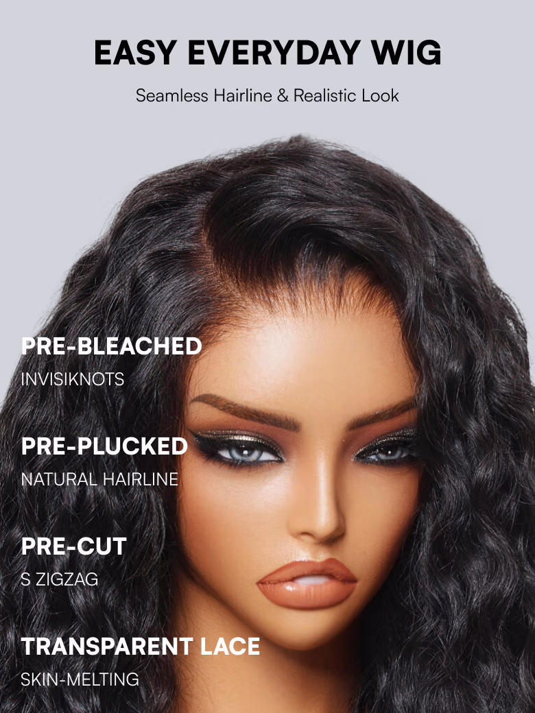 Golden Brown Highlight Water Wave 7x5 Bye Bye Knots Lace Closure Glueless Human Hair Wig with Drawstring