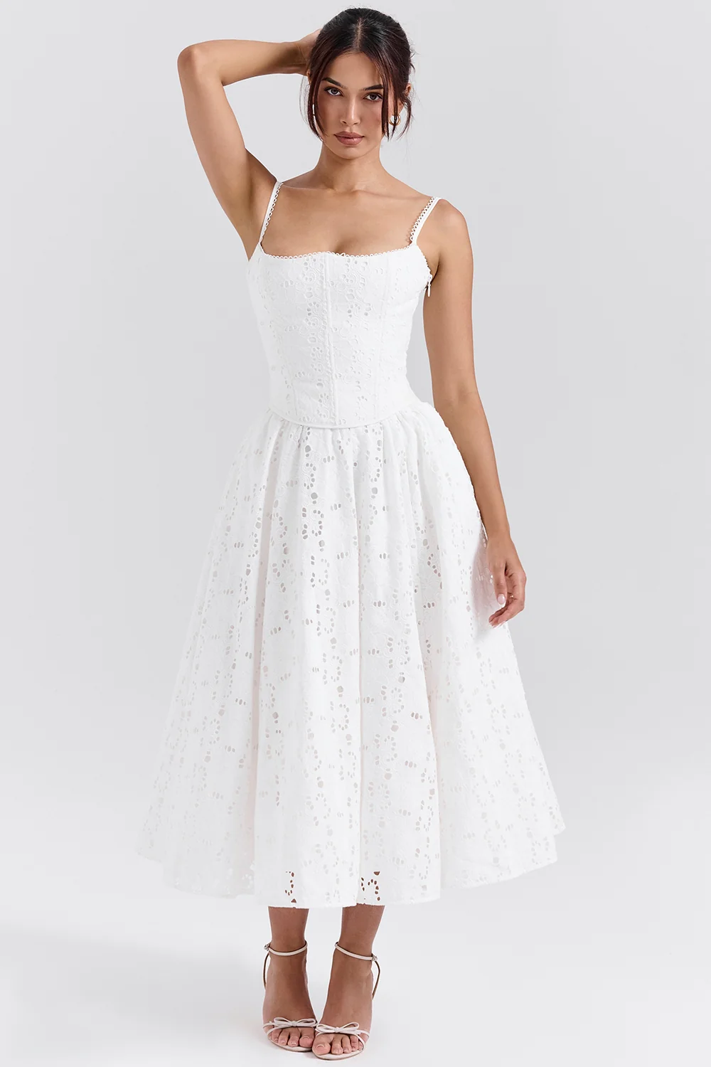 White Broderie Anglais Midi Skirt