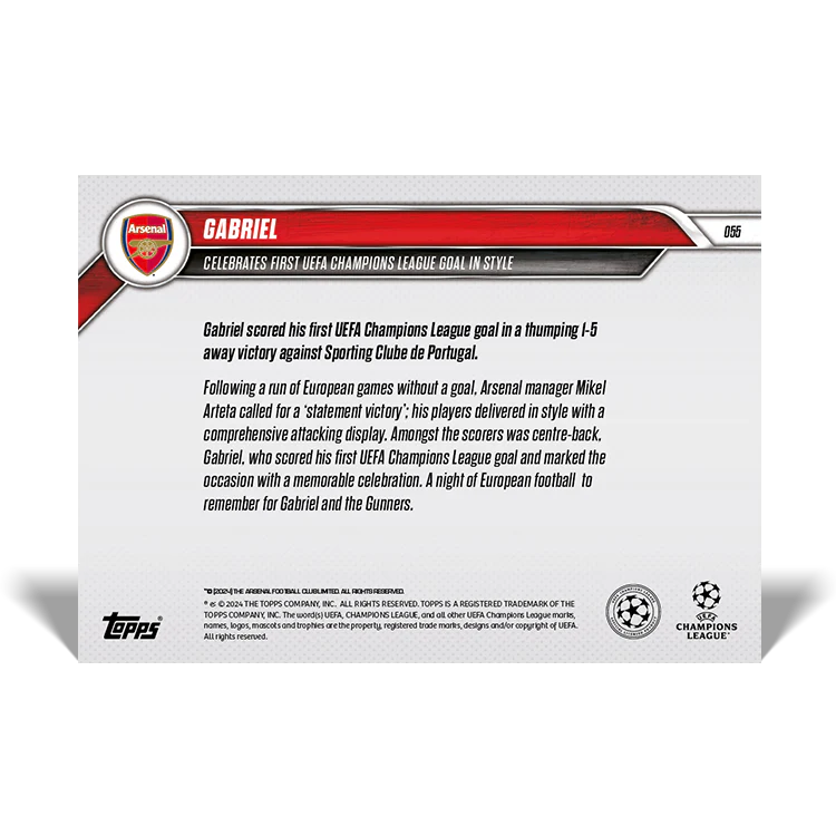 Gabriel - Celebrates first UEFA Champions League goal in style - 24/25 UCC Topps NOW® Card 55