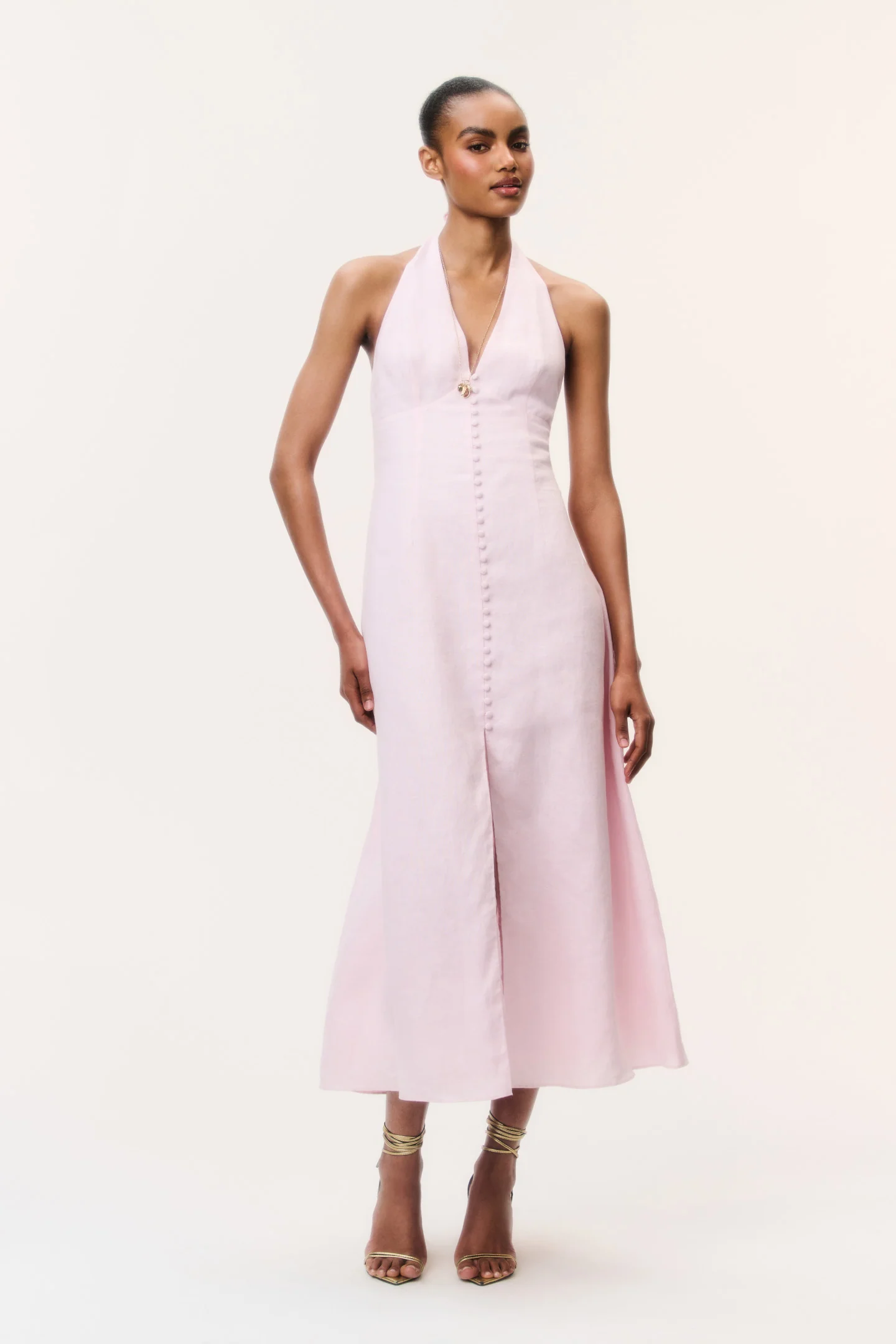 Lovis Linen Halter Maxi Dress - POTPOURRI PINK