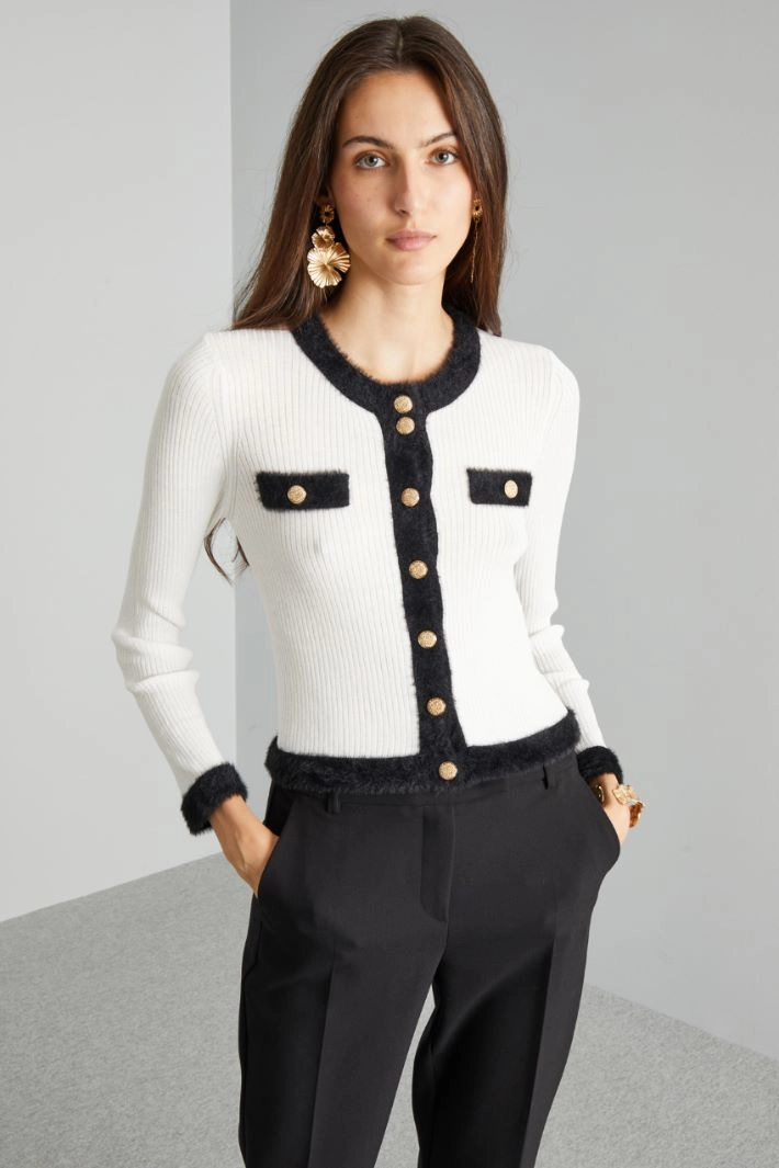 Cardigan with contrasting profiles - WHITE BLACK