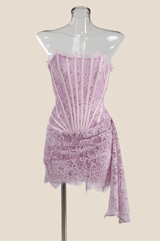 Light Purple Tight Lace Short Dress with Train
