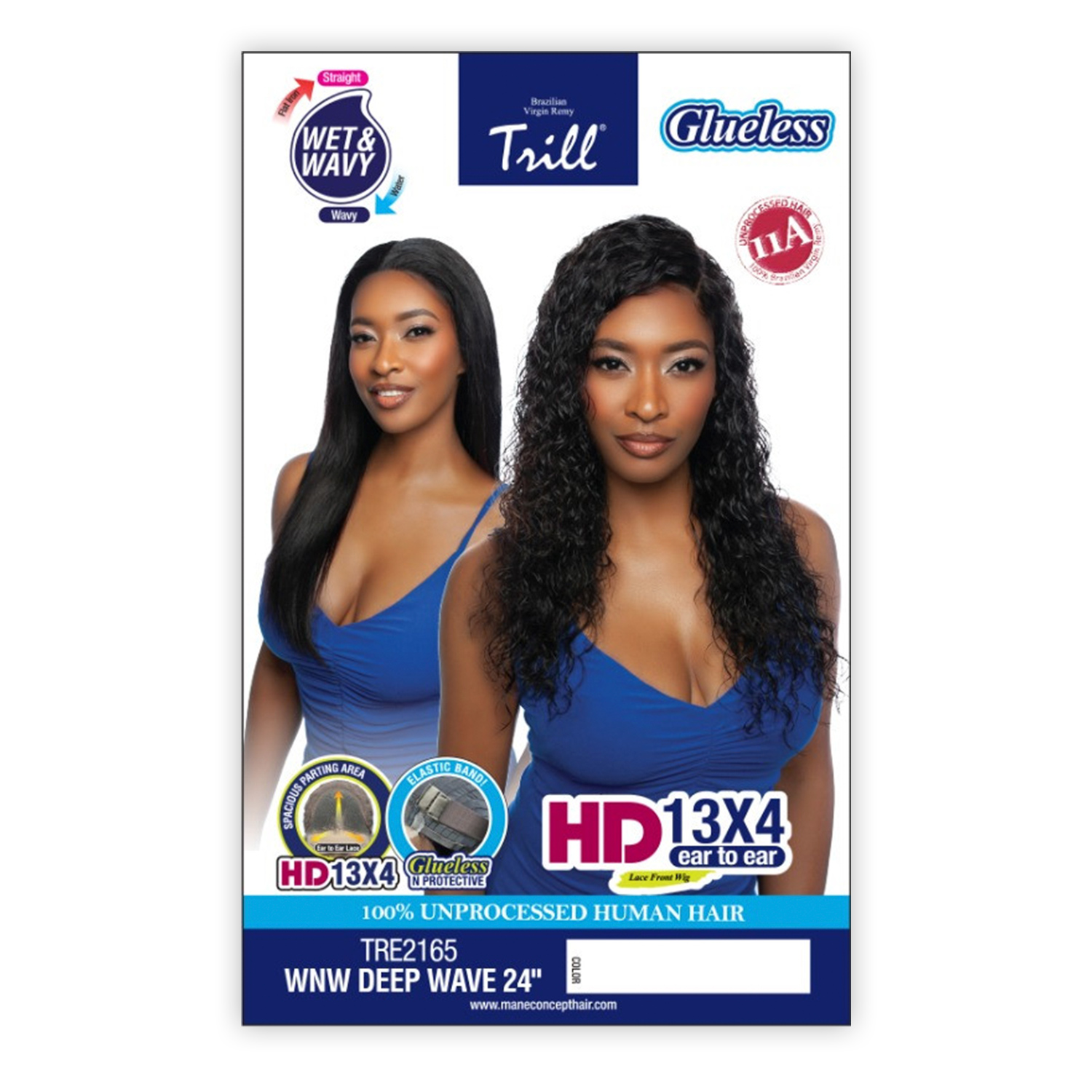 Mane Concept Trill Unprocessed Human Hair HD Lace Front Wig Glueless 13X4 Wet N Wavy TRE2165 WNW Deep Wave 24