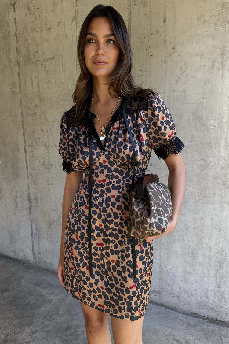 Cherry Leopard Mini Lyla Dress