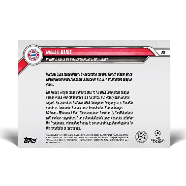 Michael Olise - Historic brace on UEFA Champions League debut - 24/25 UCC TOPPS NOW® Card 8