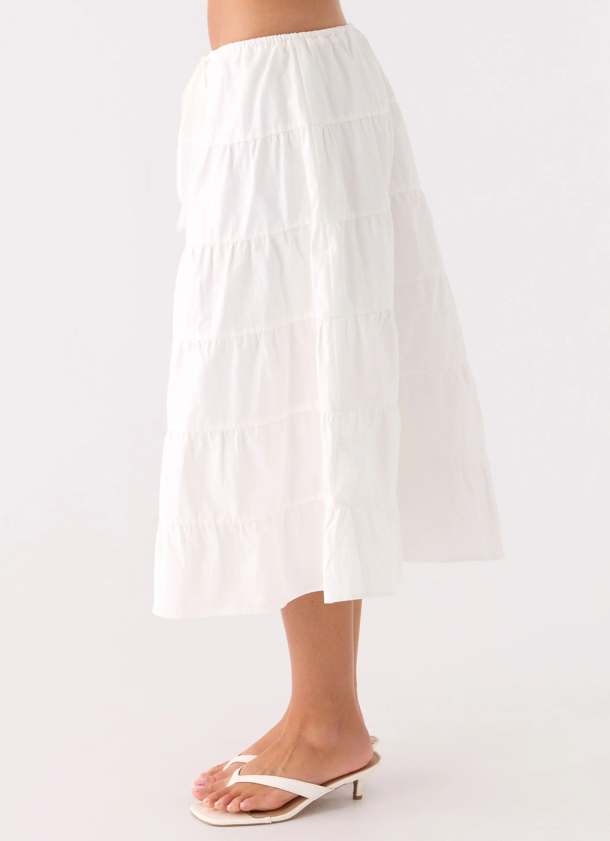 Aphira Tiered Midi Skirt - White