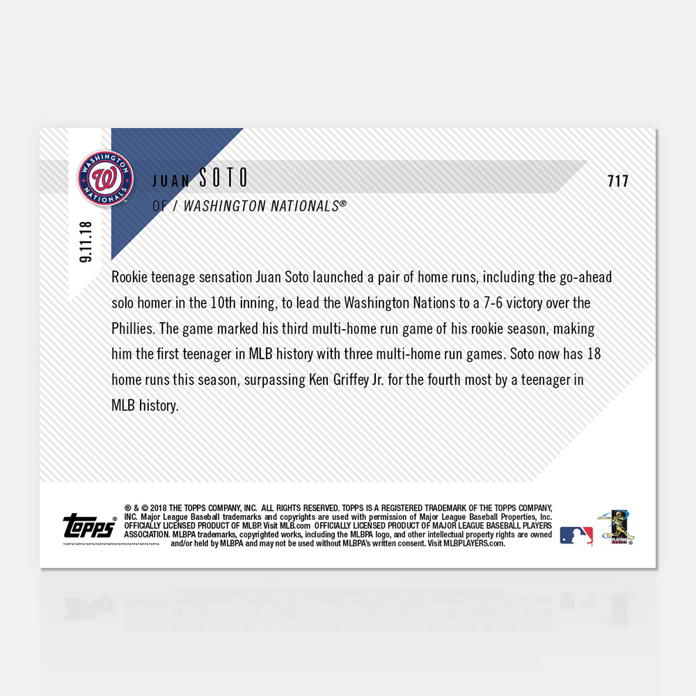 Juan Soto - 09/11/2018 TOPPS NOW® Card 717 - Print Run: 1516