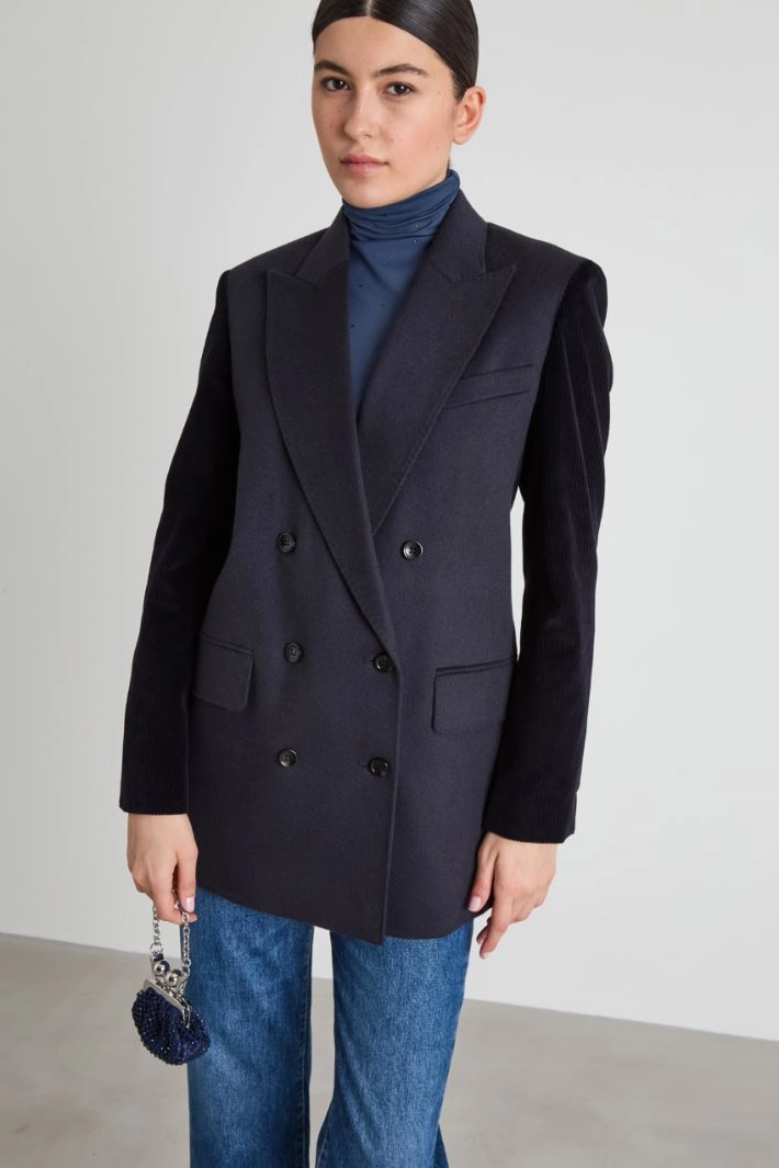 Blazer in camel and velvet - DARK BLUE