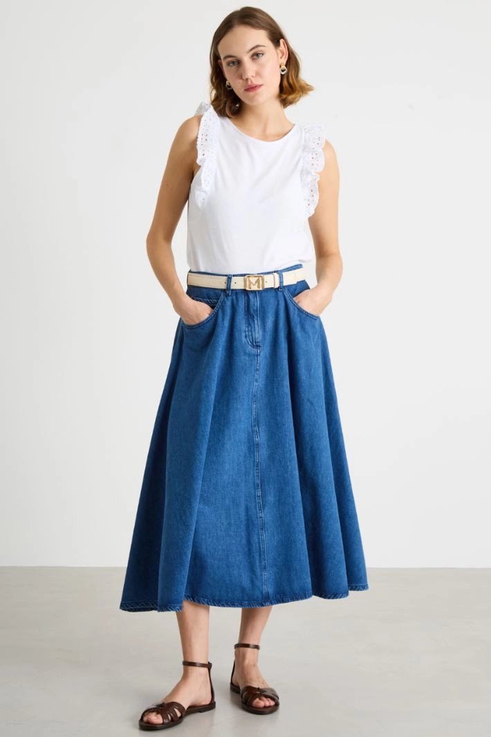 A-line denim skirt - BLUE
