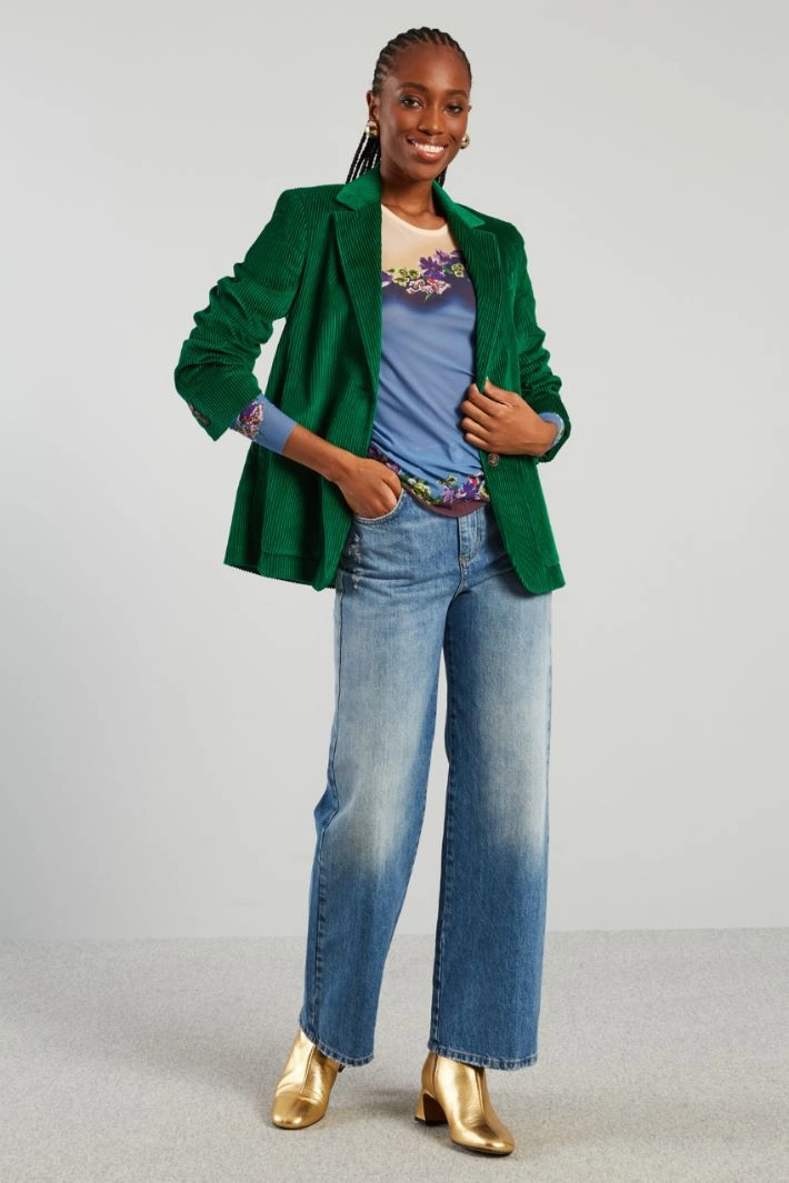 Cotton velvet blazer - GREEN