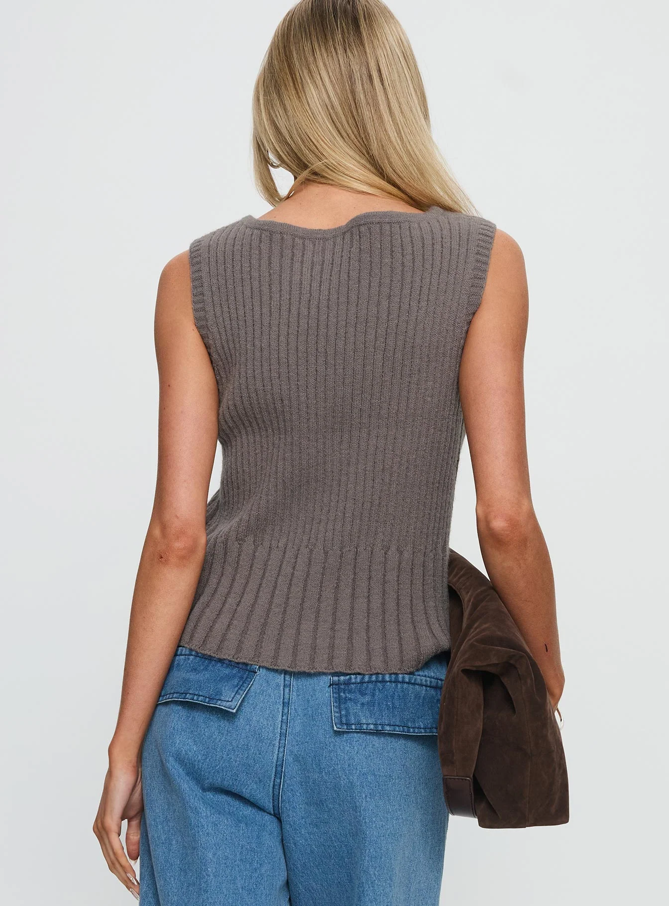 Peerless Ribbed Sleeveless Top Charcoal