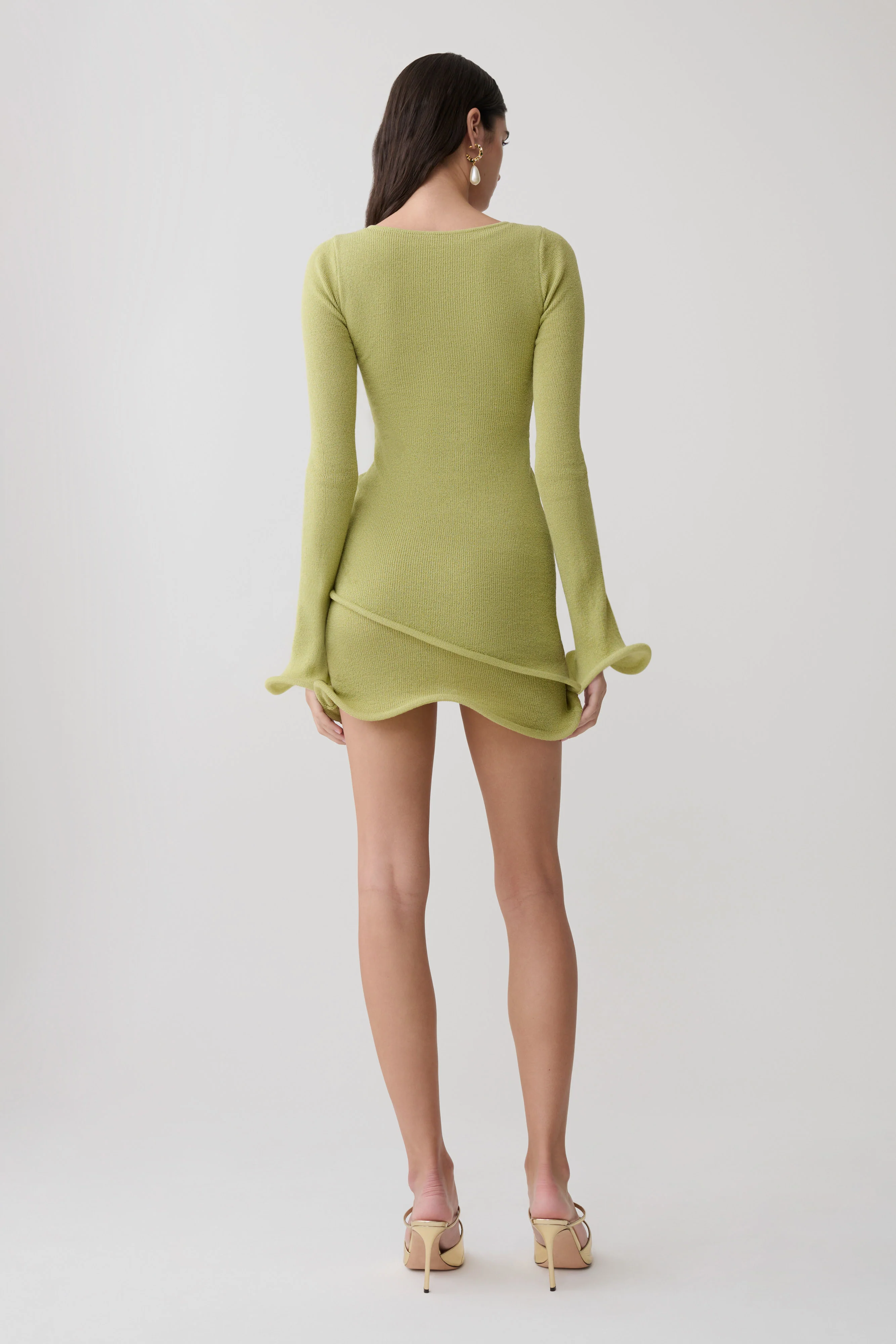 Samira Knit Long Sleeve Mini Dress - Light Olive
