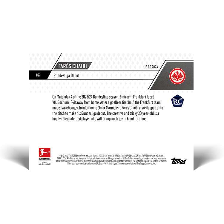 Topps UK - Farès Chaibi - Bundesliga Debut - Bundesliga TOPPS NOW® Card #27