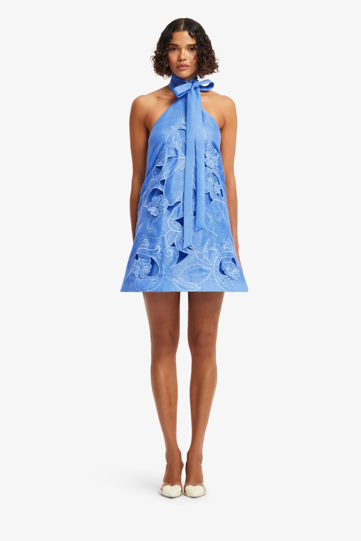 Lola Appliqué Halterneck Mini Dress - Azure