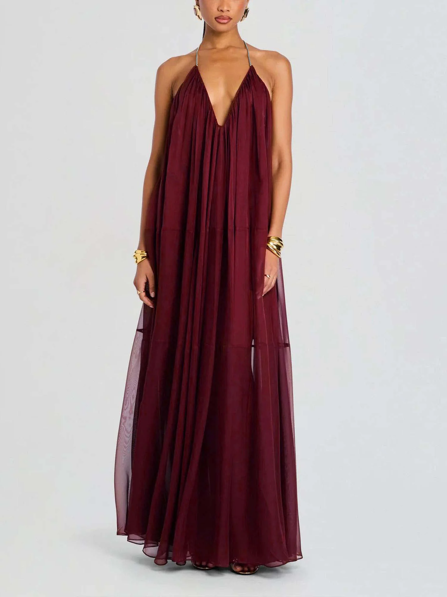 Sheer Draped Maxi Dress