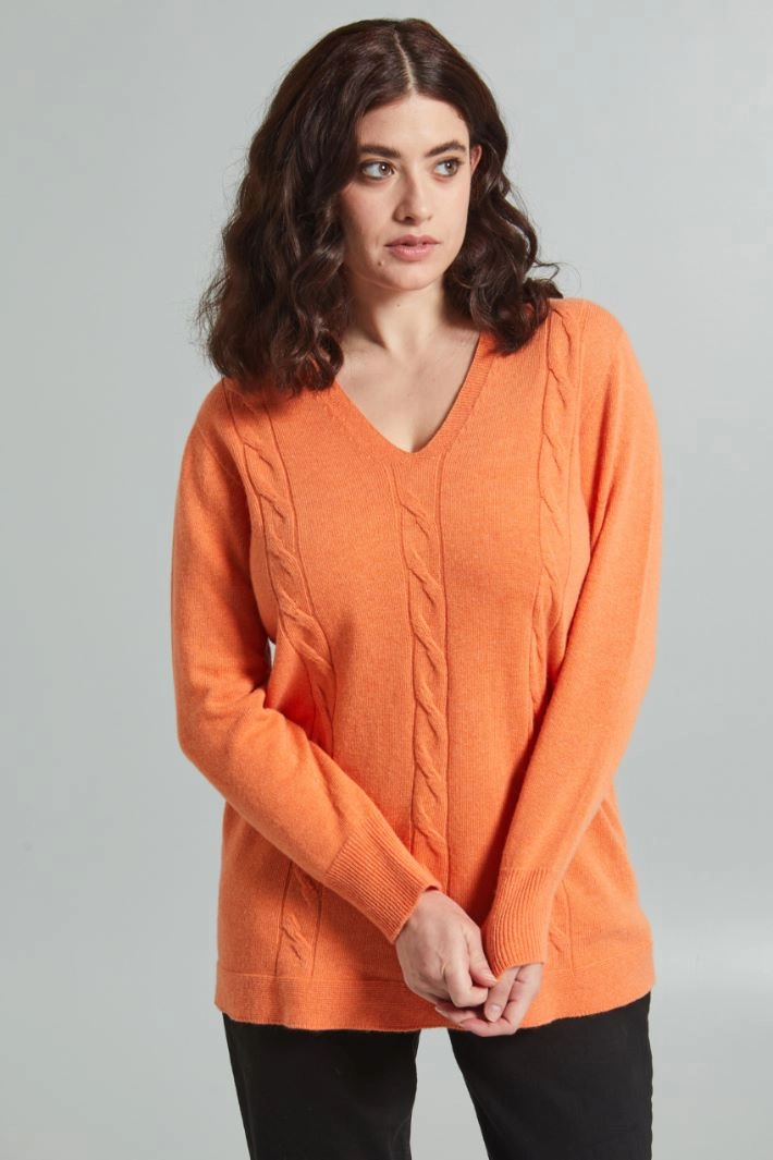 Viscose cable-knit sweater - LIGHT ORANGE