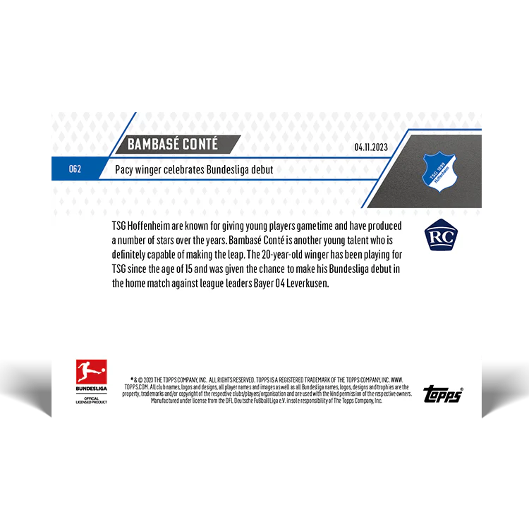 Topps UK - Bambasé Conté - Pacy winger celebrates Bundesliga debut - Bundesliga TOPPS NOW® Card #62