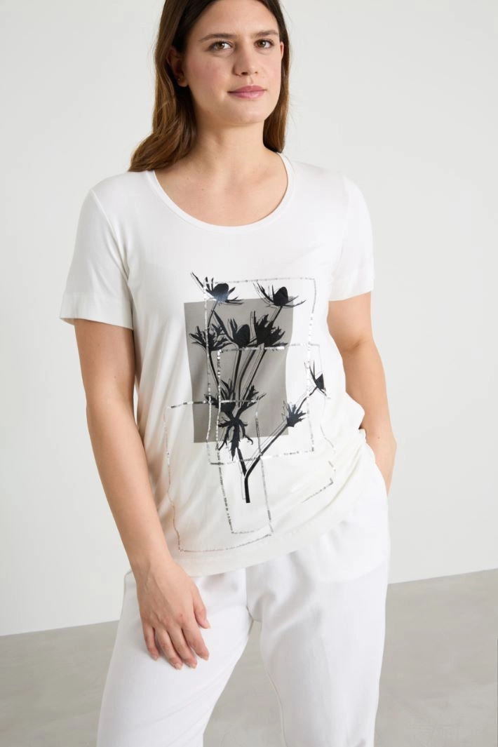 Jersey T-shirt with embroidery - CREAM