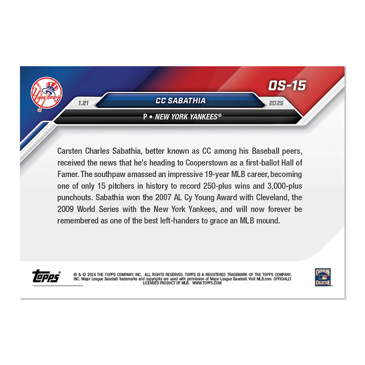 CC Sabathia - 2024 MLB Topps NOW® Card OS-15 - LOOK FOR AUTOS