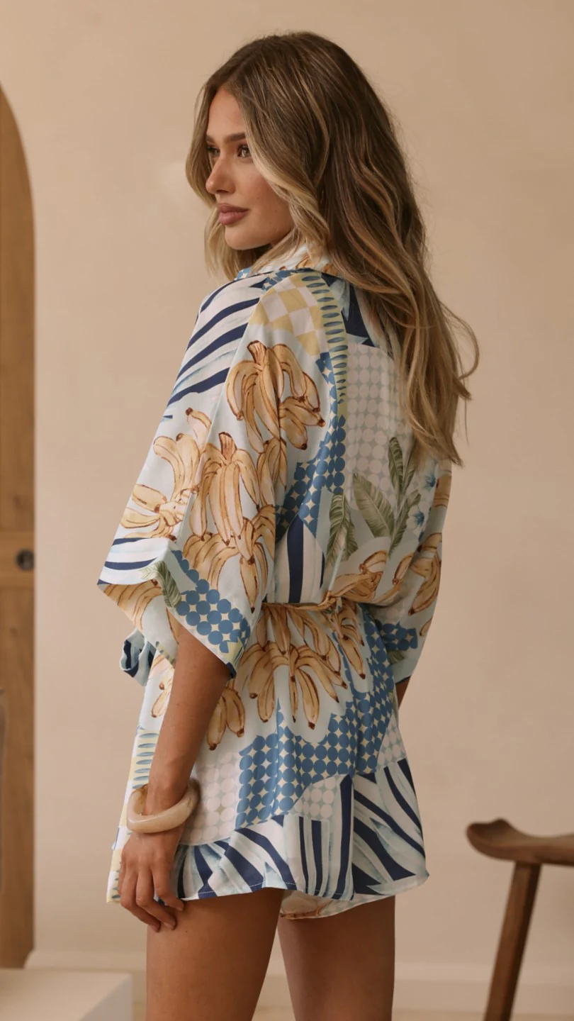 Farrah Playsuit - Blue/Yellow Print