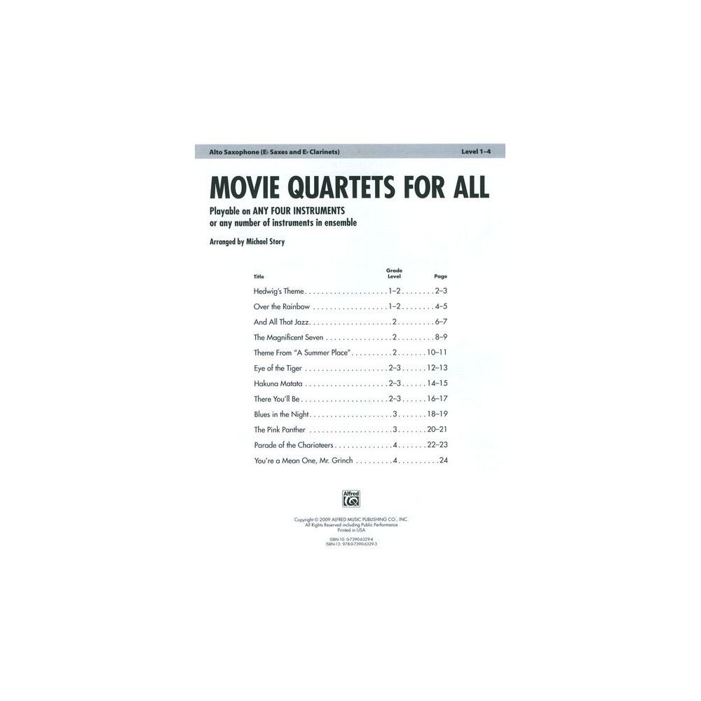 Alfred Music Publishing Movie Quartets for All A