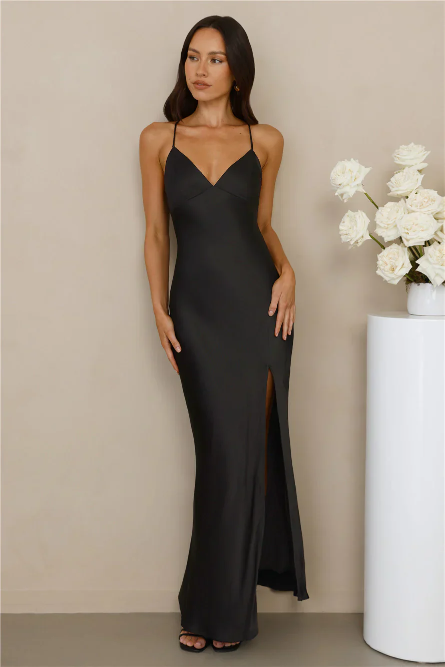 The Sophia Satin Maxi Dress Black