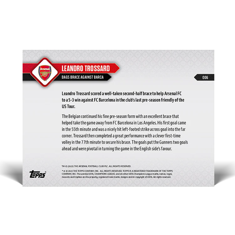Topps UK - Bags brace against Barca - ARSENAL TOPPS NOW® Card #006