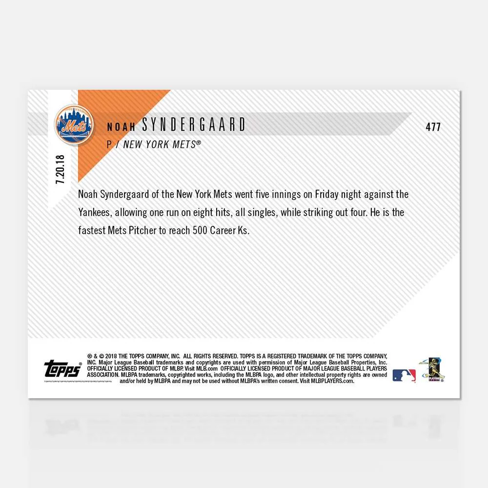 Noah Syndergaard - 07/20/2018 TOPPS NOW® Card 477 - Print Run: 407