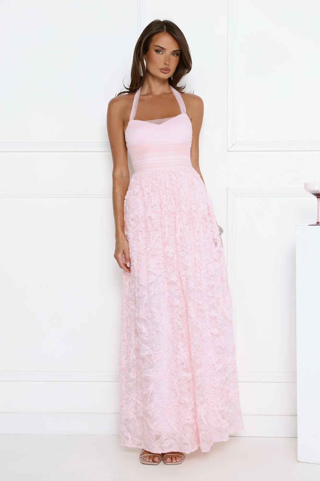 Magnetic Luxe Halter Maxi Dress Pink