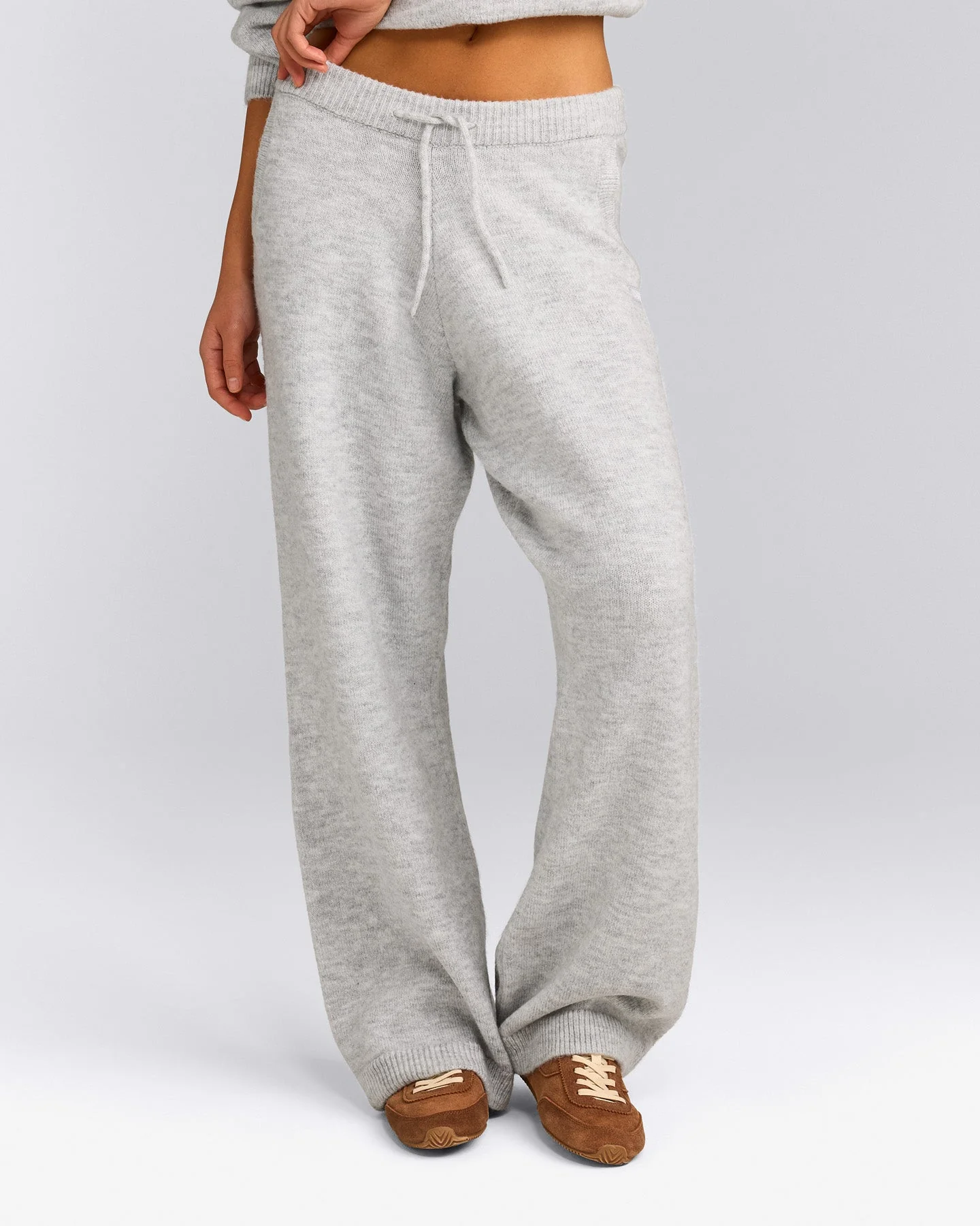 Oversized Knit Straight Leg Bottoms | Light Grey Marl