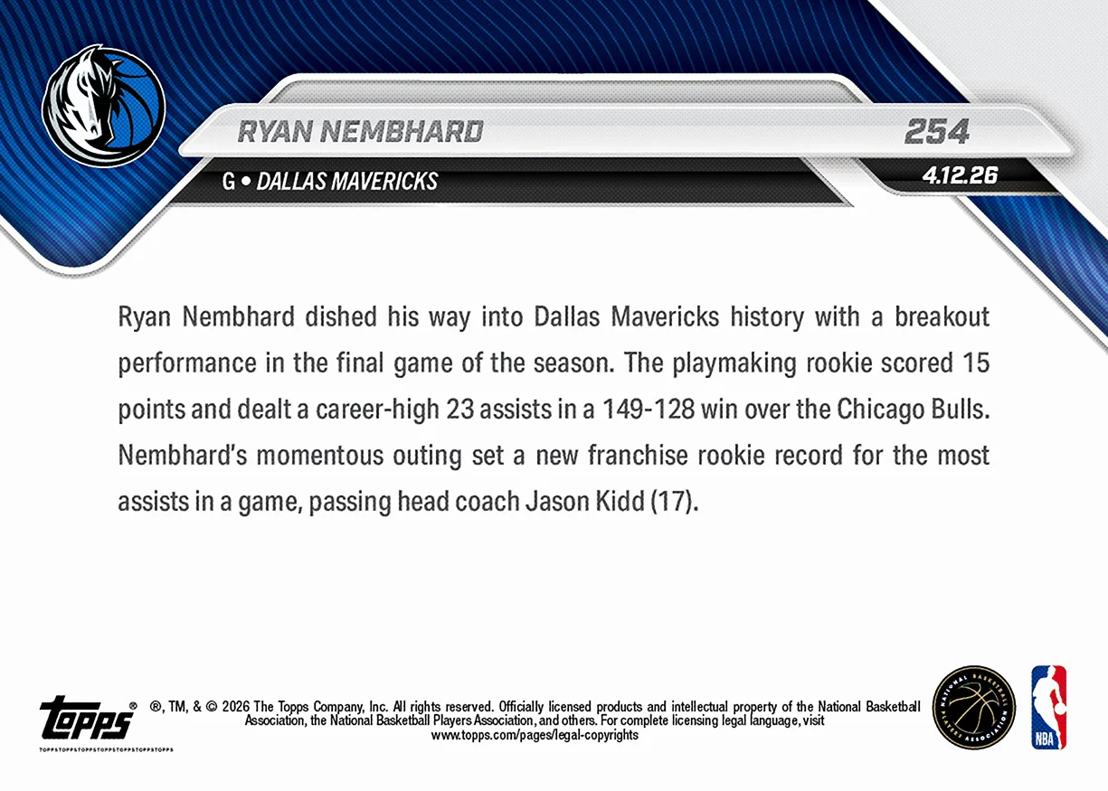 Ryan Nembhard - 2025-26 NBA Topps NOW® - Card 254 - PR: 680