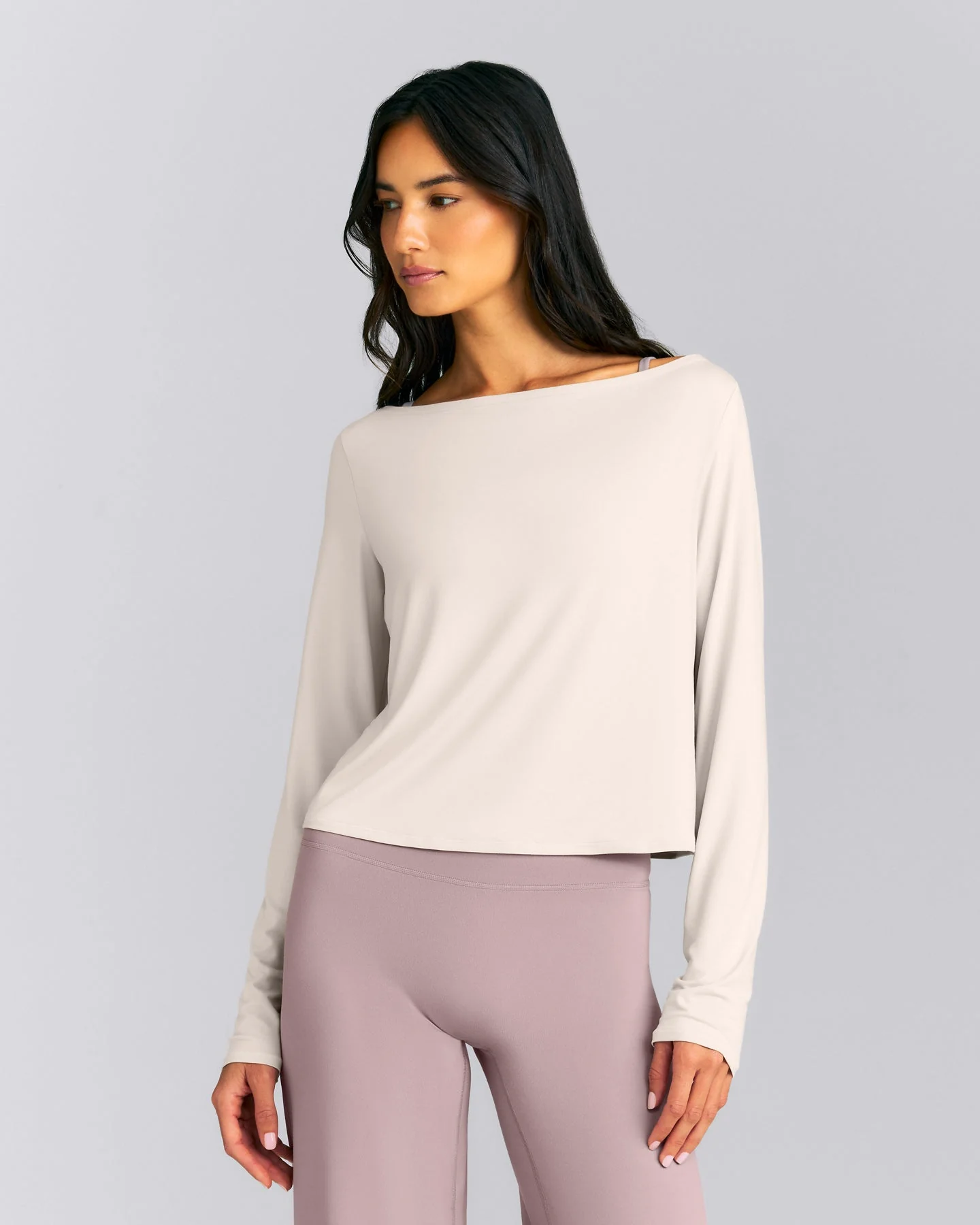 FormeSoft™ Relaxed Slash Neck Long Sleeve Top | Sand