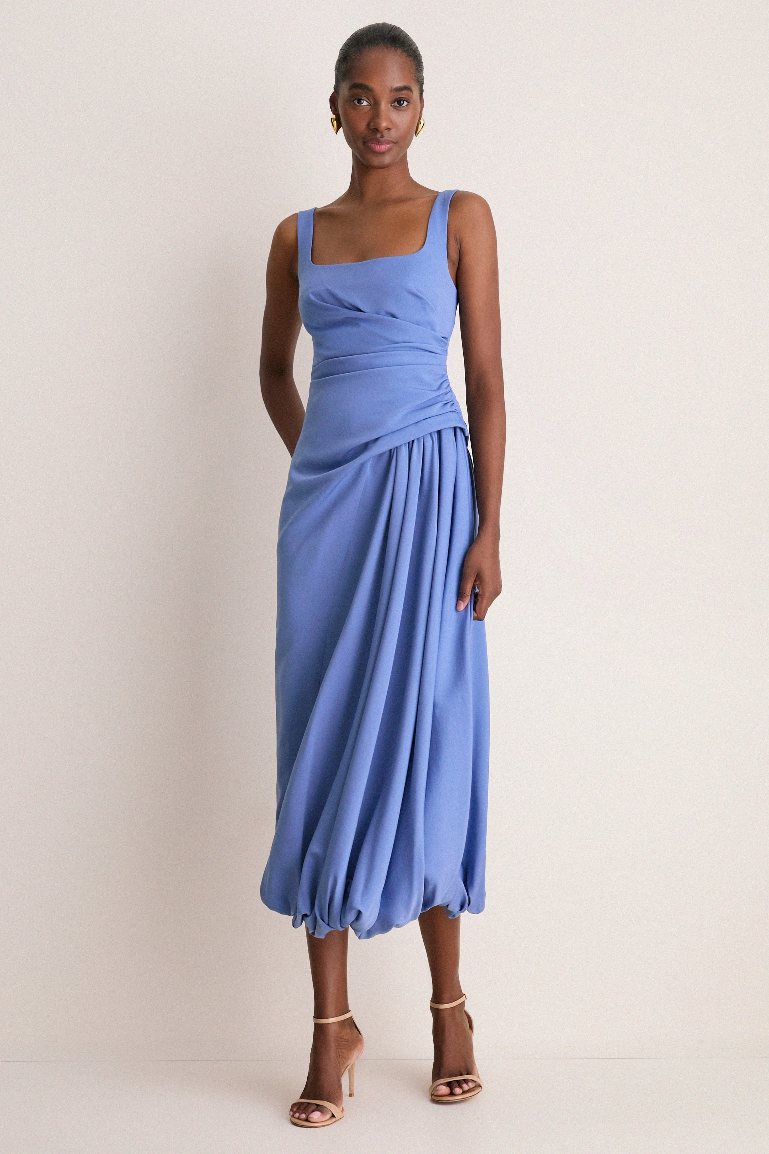 Bluebell Faille Scoop Neck Bubble Dress