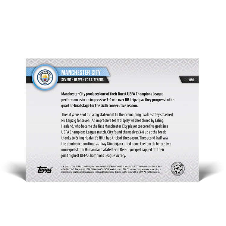 Topps UK - Seventh Heaven for Cityzens - UCL TOPPS NOW® Card #91