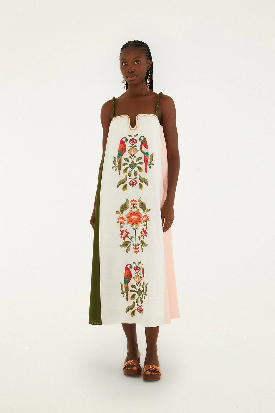 Cross Stich Embroidery Maxi Dress Sleeveless