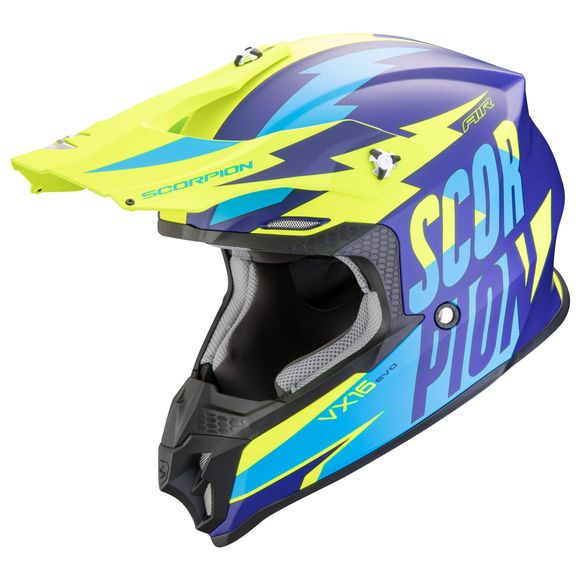 Casque cross Scorpion Exo VX-16 EVO AIR - SLANTER 2026 - Bleu / JauneRef : SC1010-C37118