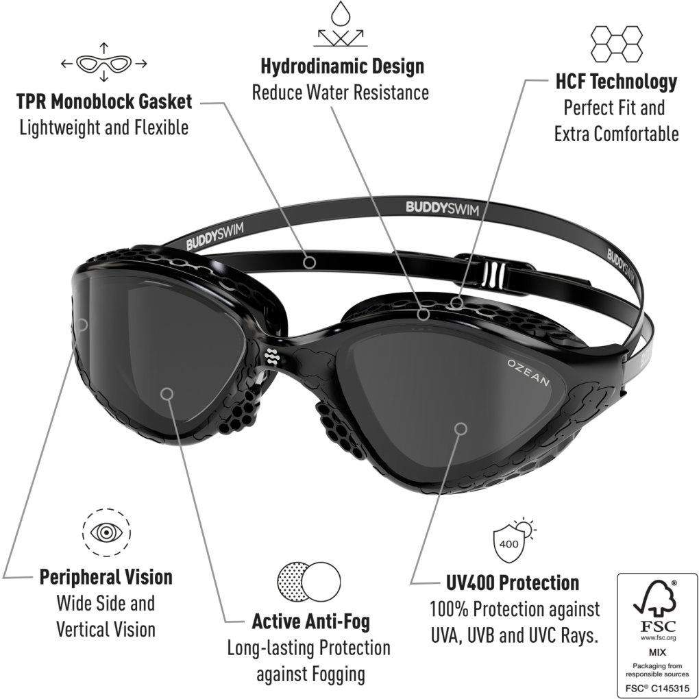 Buddyswim Ozean Swim Goggles - black/smoke