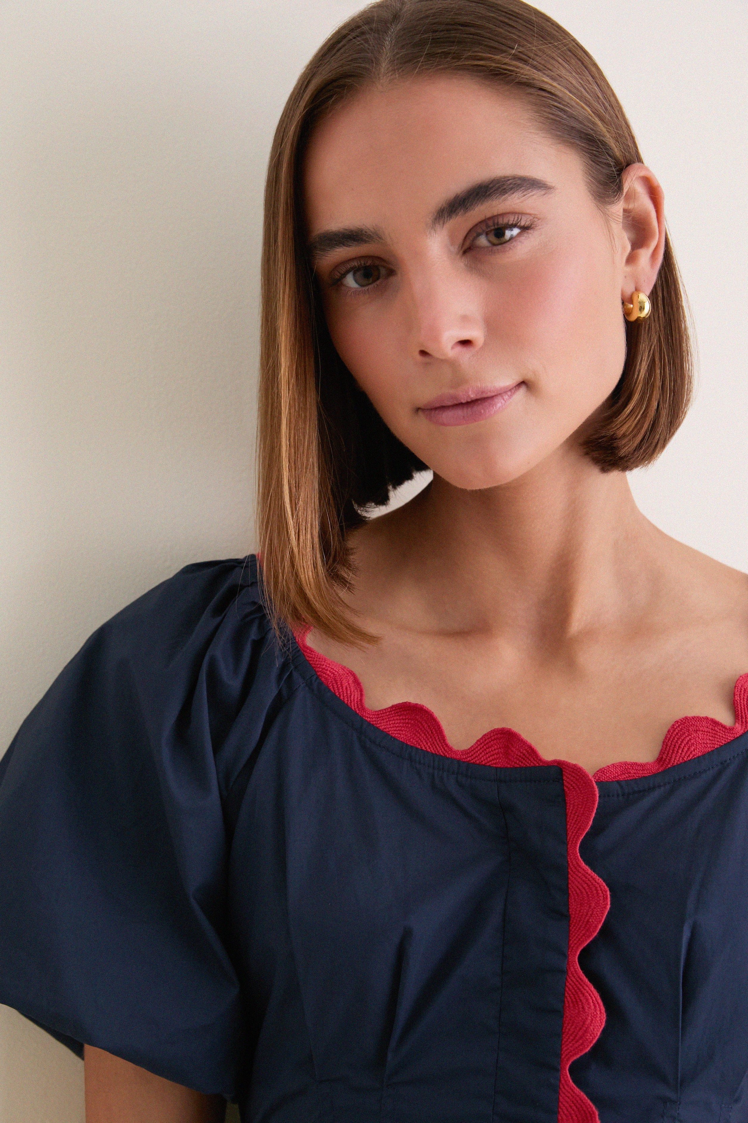 Navy and Red Ric Rac Daley Mini Dress