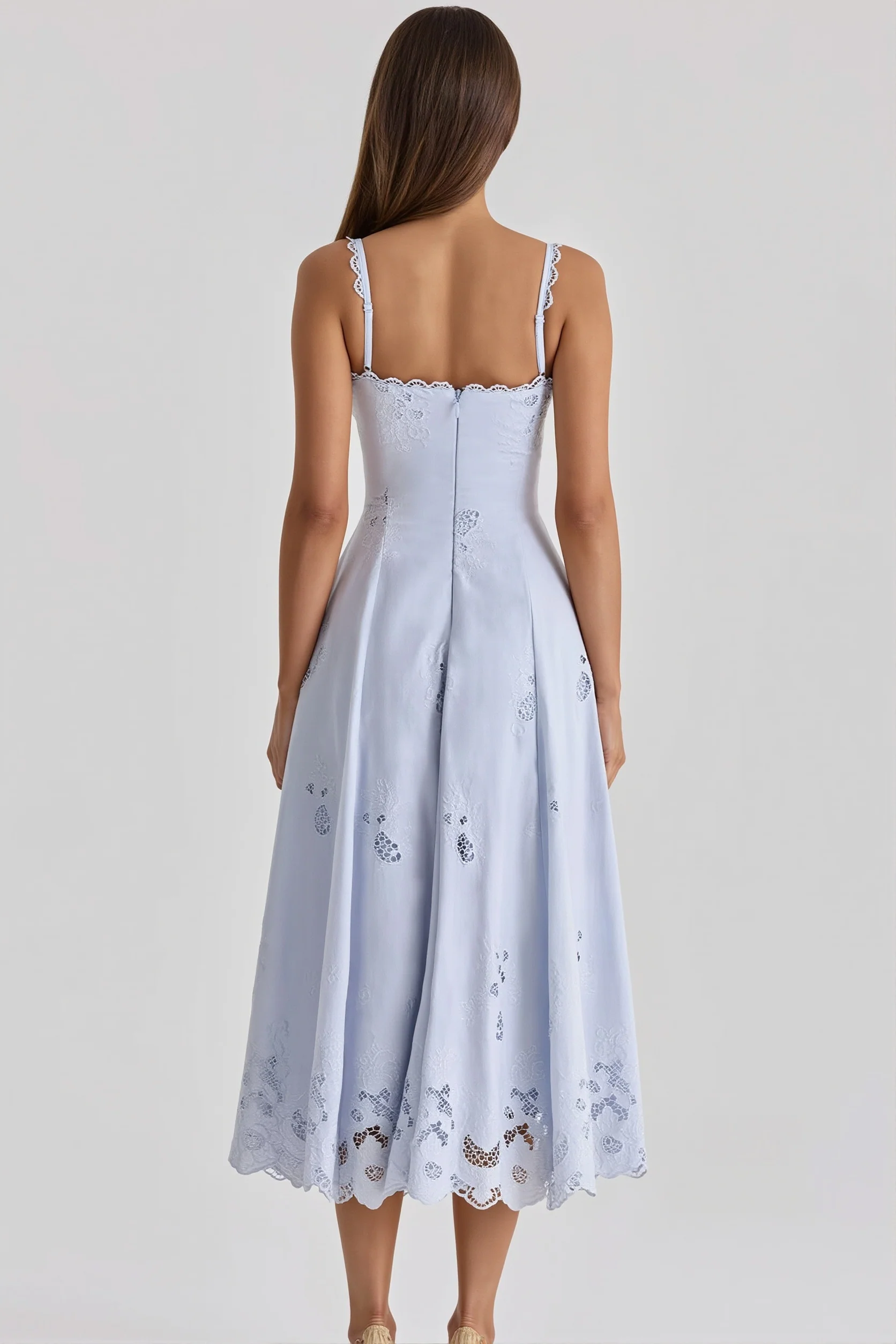 Elegant Embroidered Cutout Cami Maxi Dress