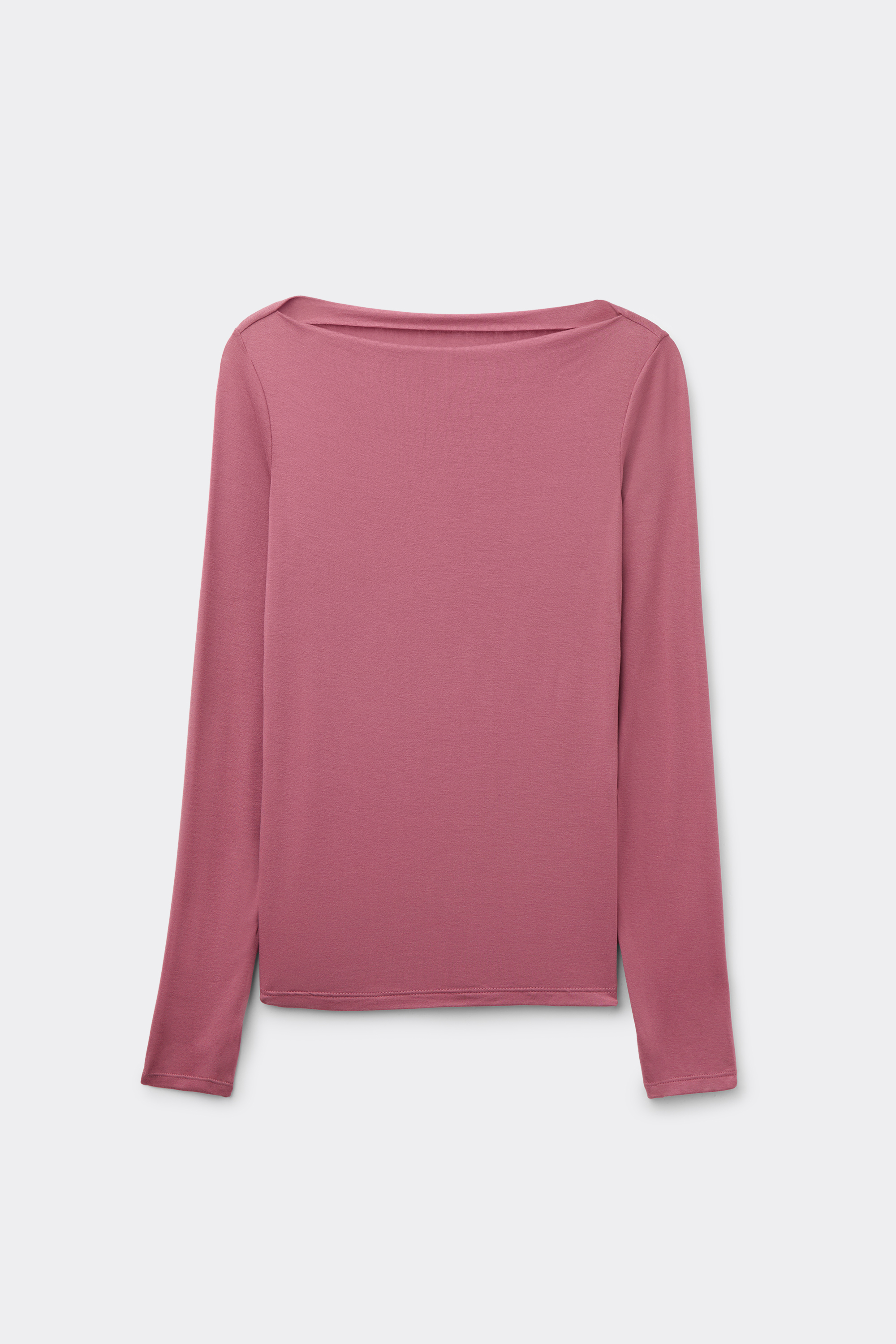 Long-Sleeved Viscose Top with Boat Neck