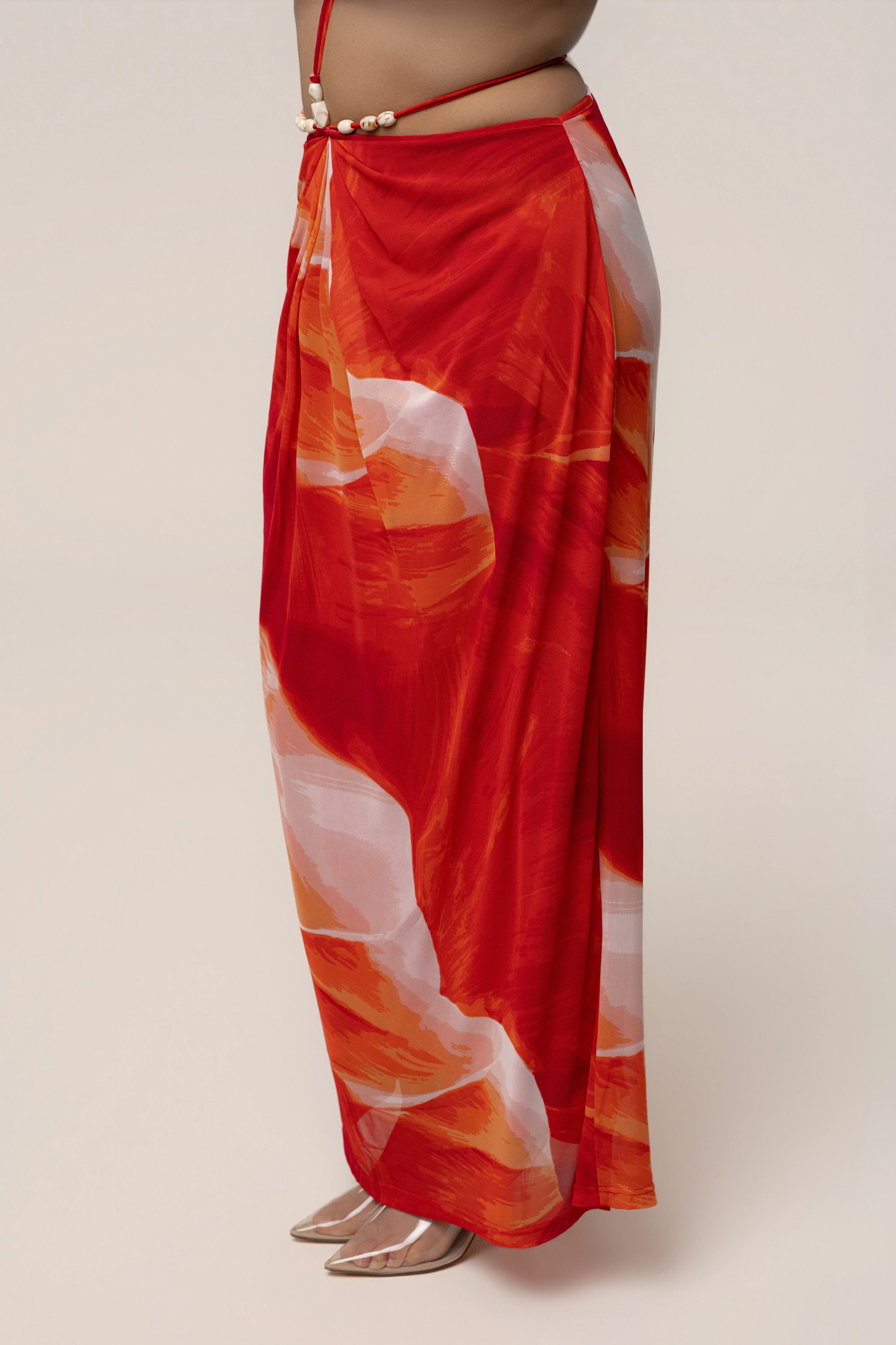 Sunset Red Hera Draped Maxi Skirt