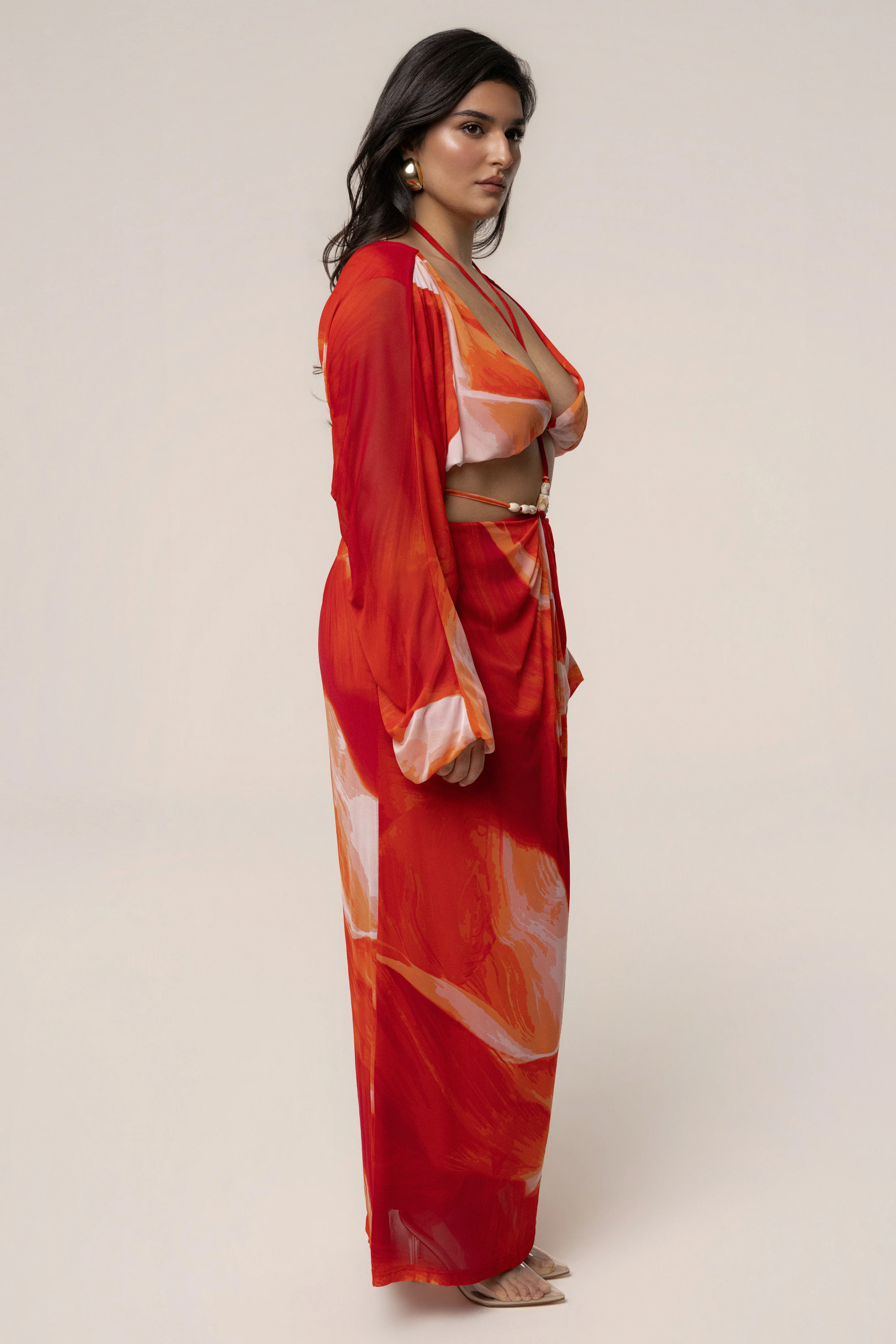 Sunset Red Selene Draped Top