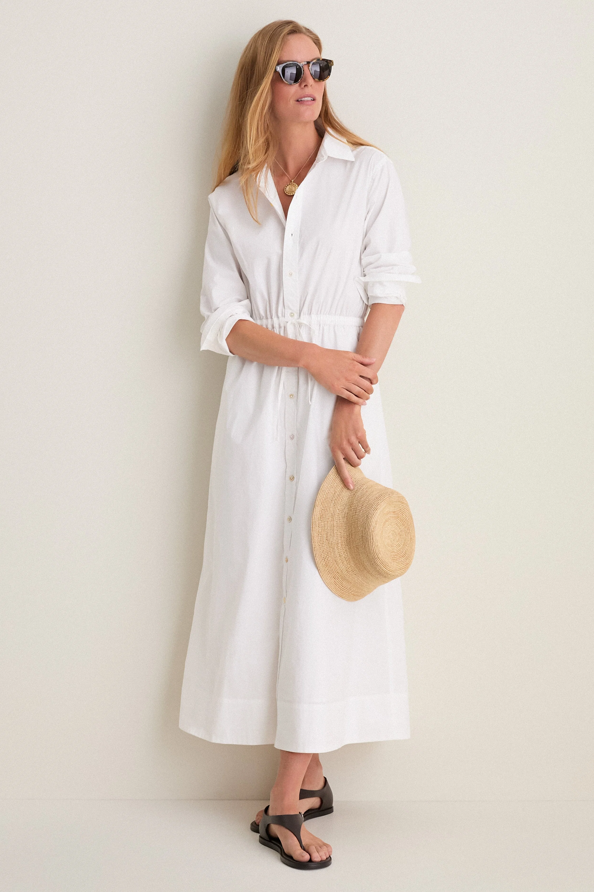 White Cotton Poplin Julien Shirt Dress